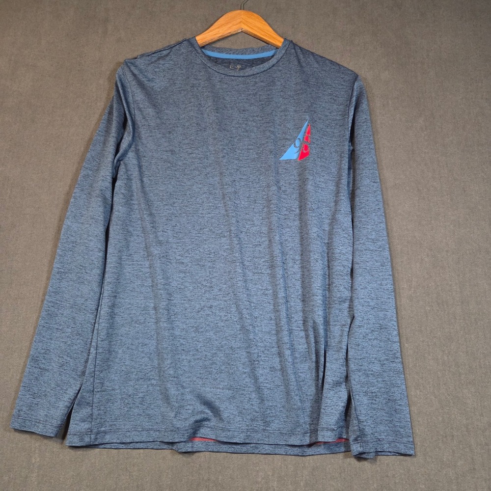 Vineyard Vines Performance Shirt Mens Small Blue Long Sleeve Graphic Space Dye